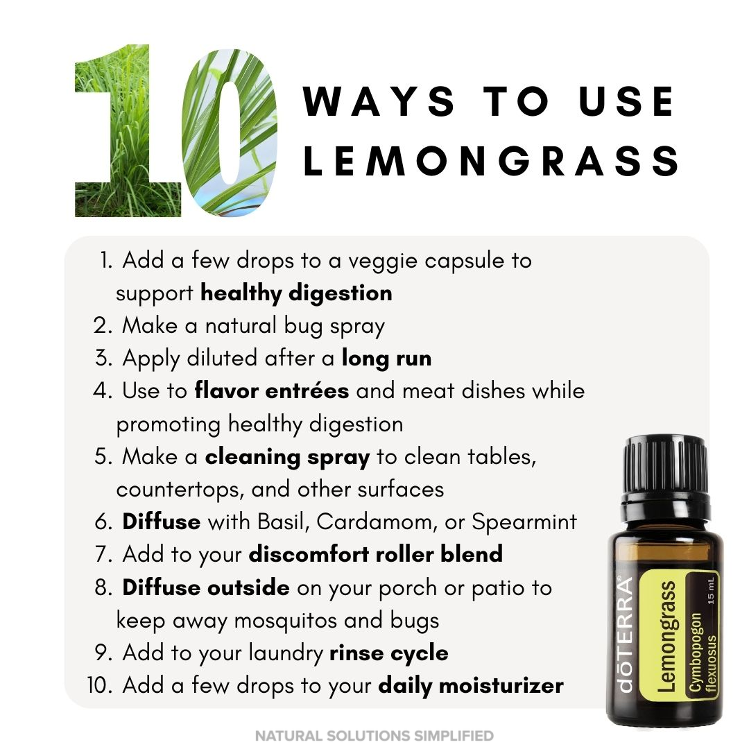 How to Use Lemongrass Essential Oil  Doterra essential oils recipes, Lemongrass  essential oil, Lemongrass essential oil uses
